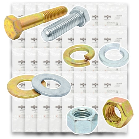 Boltsandnuts.Com Grade 8 and Class 10.9 Cap Scrws, Nuts, Wshrs & Lock Wshrs - Zinc Clear & Zinc Yellow -4022PCS Assortment Kit #528